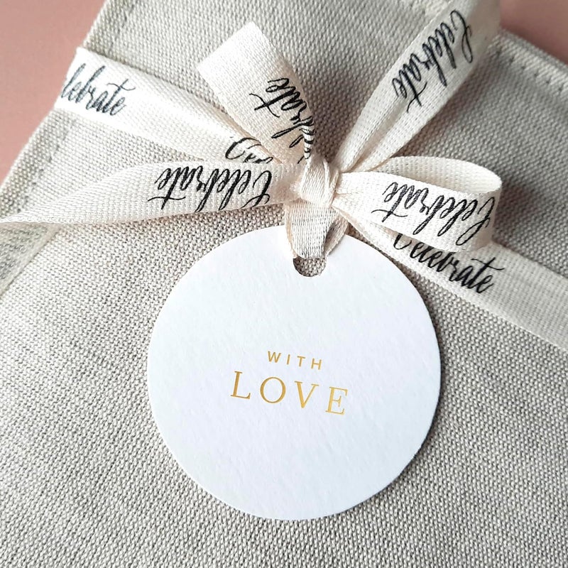 ThreeKin Collective with Love Thank You Gift Tags – 50 Pack Round White Tags with Gold Foil Lettering - Elegant Favor for Weddings, Birthdays, Baby Showers, Holidays - Image 3